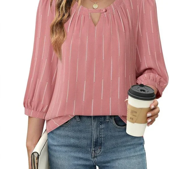 Women's Pink Stripe X-large Polyester V-neck - Picture 2 of 6